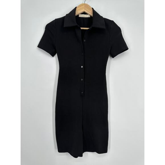 Oak + Fort Fitted Polo Romper Short Sleeve Black Oak Refined Bodysuit - Picture 3 of 11